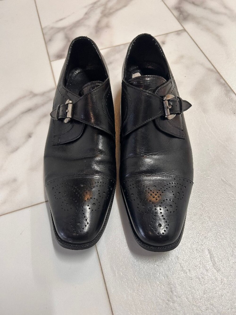 Stacy Adams Black Leather Kimball Wingtip Monk Strap Oxford Slip On Dress Shoe